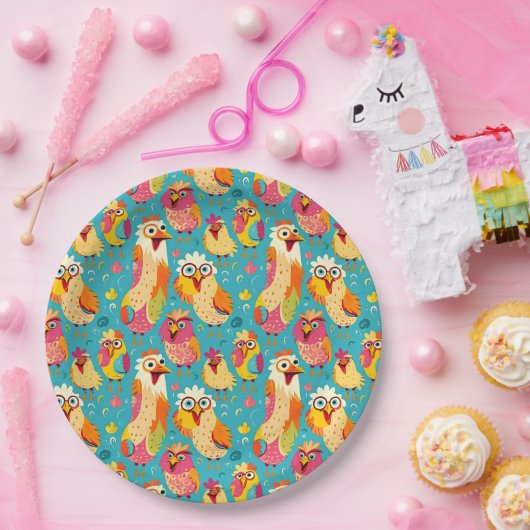 Funny Whimsisical Cartoon Abstrakte Hühner Pappteller (Party)