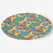 Funny Whimsisical Cartoon Abstrakte Hühner Pappteller (Schrägansicht)