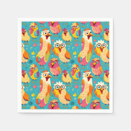 Funny Whimsisical Cartoon Abstrakte Hühner Serviette