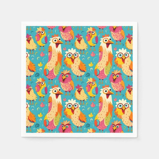 Funny Whimsisical Cartoon Abstrakte Hühner Serviette (Vorderseite)