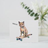 Funny Whimsisical Cat Skateboarding Postcard Postkarte (Stehend Vorderseite)