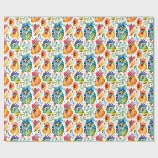 Funny Whimsisical Watercolor Style Chickens Geschenkpapier (Flach)
