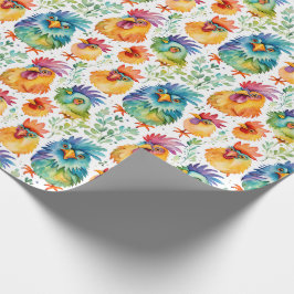 Funny Whimsisical Watercolor Style Chickens Geschenkpapier