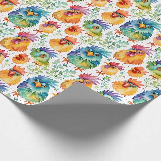 Funny Whimsisical Watercolor Style Chickens Geschenkpapier (Ecke)