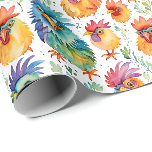 Funny Whimsisical Watercolor Style Chickens Geschenkpapier (Rolleneckpunkt)