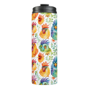 Funny Whimsisical Watercolor Style Chickens Thermosbecher