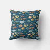 Funny Whimsisiean Sea Fish Blue Muster Kissen (Rückseite)