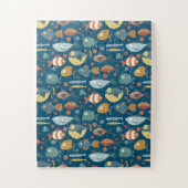Funny Whimsisiean Sea Fish Blue Muster Puzzle (Vertikal)