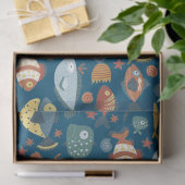 Funny Whimsisiean Sea Fish Blue Muster Seidenpapier (Geschenk)