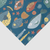 Funny Whimsisiean Sea Fish Blue Muster Seidenpapier (Detail)