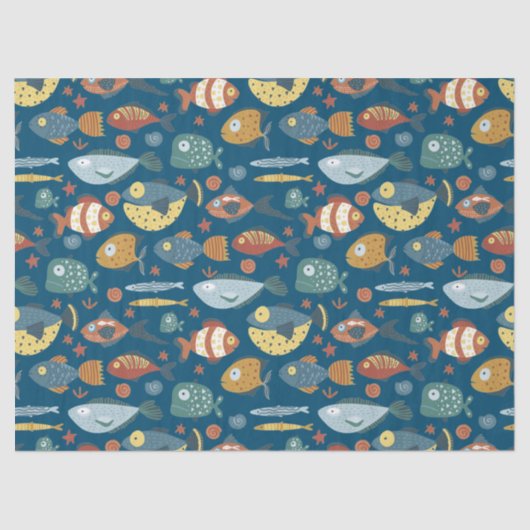 Funny Whimsisiean Sea Fish Blue Muster Seidenpapier (Vorderseite)