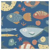 Funny Whimsisiean Sea Fish Blue Muster Stoff (Nahaufnahme)