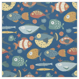 Funny Whimsisiean Sea Fish Blue Muster Stoff