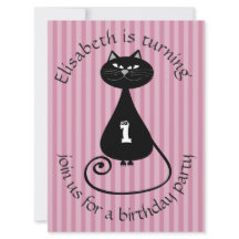 Funny whimsisisic Black Cat Geburtstagseinladung