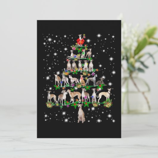 Funny Whippet Weihnachtsbaum Dekorationsgeschenk Einladung (Stehend Vorderseite)