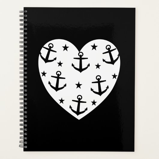 Funny White Anchors Herz Planer (Vorderseite)