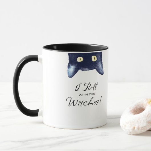 Funny White and Black Cat Tasse (Mit Donut)