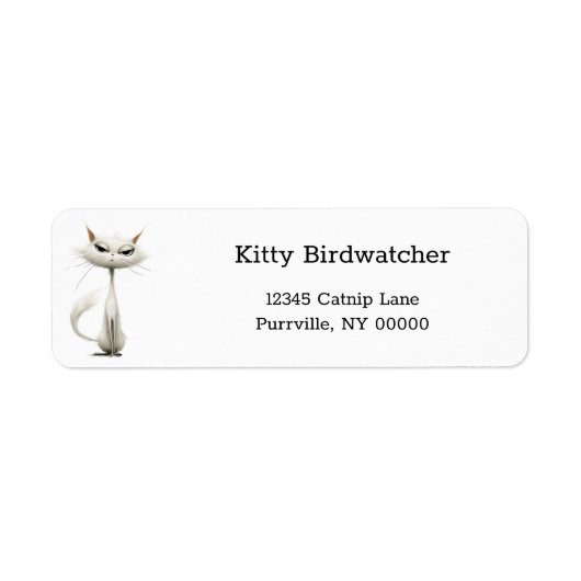 Funny White Cartoon Cat Rücksendeadresse (Vorne)
