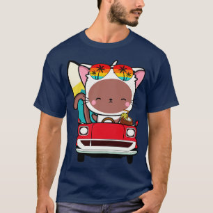 Funny white cat Autofahren T-Shirt