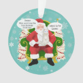 Funny White Cat Besucht Santa Custom Foto Ornament (Vorderseite)