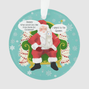 Funny White Cat Besucht Santa Custom Foto Ornament