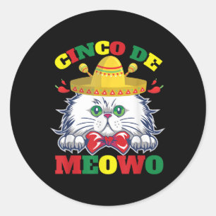 Funny White Cat Bow Krawatte Cinco De Mayo Kitty M Runder Aufkleber