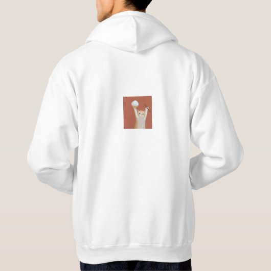Funny White Cat "Cheers" Back Print Hoodie – Cute  (Rückseite)