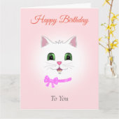 Funny White Cat Face on Light Pink Birthday Karte (Gelbe Blume)