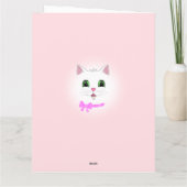 Funny White Cat Face on Light Pink Birthday Karte (Rückseite)
