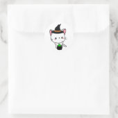Funny White Cat ist eine Hexe Runder Aufkleber (Tasche)