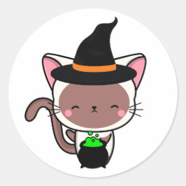 Funny White Cat ist eine Hexe Runder Aufkleber