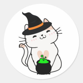 Funny White Cat ist eine Hexe Runder Aufkleber