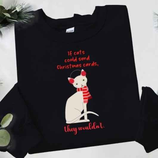 Funny White Cat Roter Schal Weihnachtskarte sarkas Sweatshirt