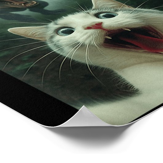 Funny White Cat Selfie With T-rex Dinosaur, Cat Ki Poster (Ecke)