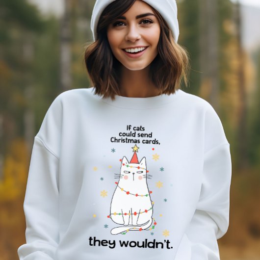 Funny White Cat Weihnachtsbaumlichter sarkastisch Sweatshirt