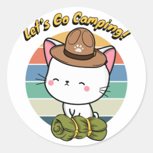 Funny White Cat will Camping zu gehen Runder Aufkleber