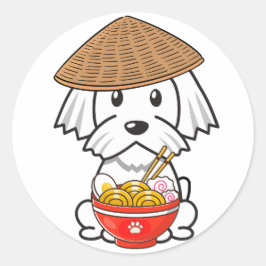 Funny White Dog isst Nudeln Runder Aufkleber