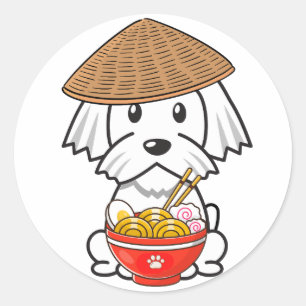 Funny White Dog isst Nudeln Runder Aufkleber