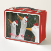 Funny White Ducks mit Red Santa Caps Urlaub Metall Lunch Box (Vorderseite)