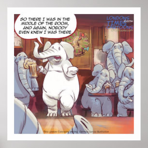 Funny White Elephant im Zimmerposter Poster