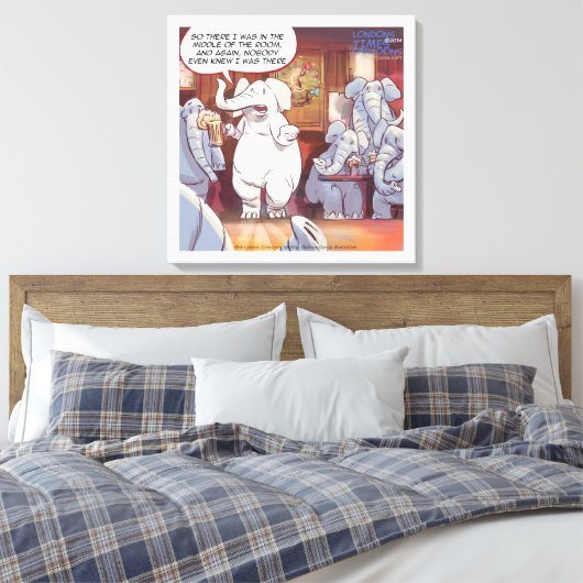Funny White Elephant in Room Canvas drucken Leinwanddruck (Insitu (Schlafzimmer))