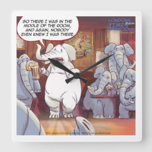 Funny White Elephant Square Wall Clock Quadratische Wanduhr