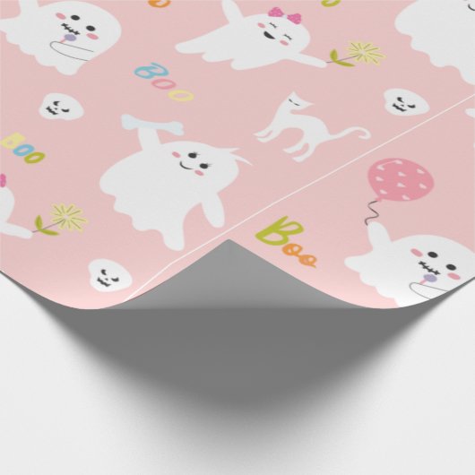 Funny White Ghost Pink With Balloon Halloween Geschenkpapier (Ecke)