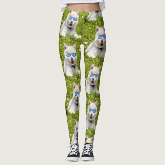 Funny White Husky Welpe mit blauer Sonnenbrille, Leggings (Vorderseite)
