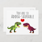 Funny White Kawaii Dinosaur Pun Valentinstag Postkarte (Vorne/Hinten)