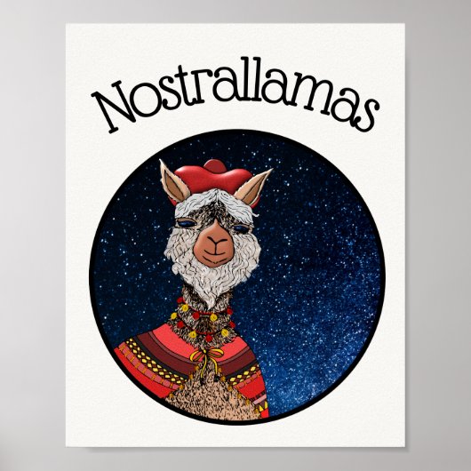 Funny White Kawaii Nostradamus Llama Cartoon Poster (Vorne)