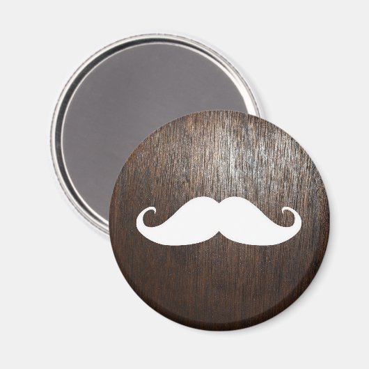 Funny White Mustache auf Eichenholzhintergrund Magnet (Vorderseite/Rückseite)