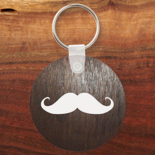 Funny White Mustache auf Eichenholzhintergrund Schlüsselanhänger (Vorderseite)