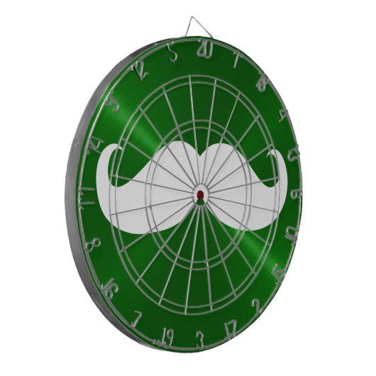 Funny White Mustache auf Metal Green Hintergrund Dartscheibe (Vorderseite Links)