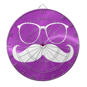 Funny White Mustache auf Metal Lila Background Dartscheibe
